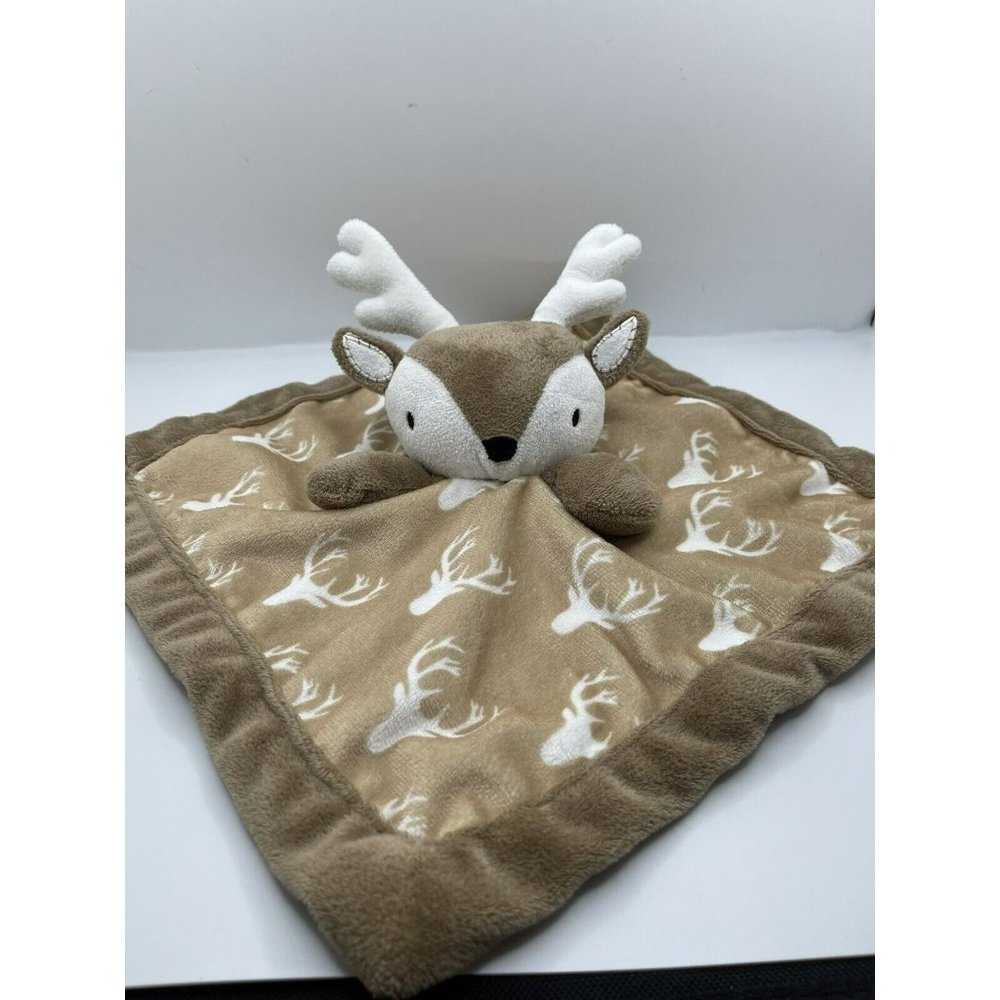 Levtex Baby Infant Brown Tan White Deer Security Blanket Lovey Antlers reindeer